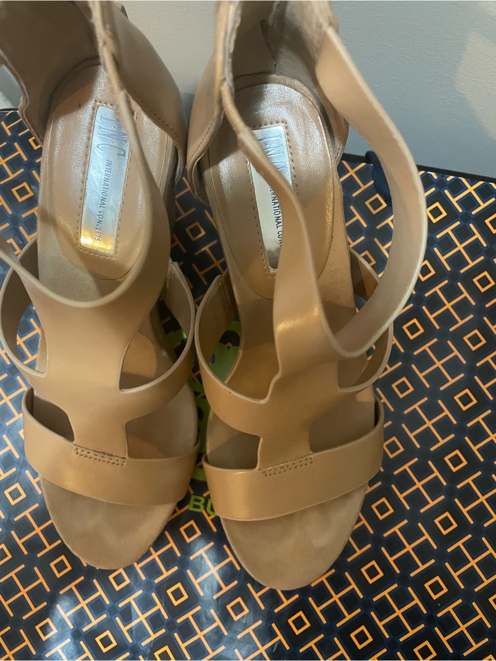 INC International Concepts Tan Strappy Cutout Sandals - Picture 3 of 5